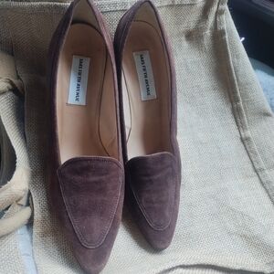 Saks Fifth Avenue Brown Suede Women's Loafers Heels Sz 10 3" Heel